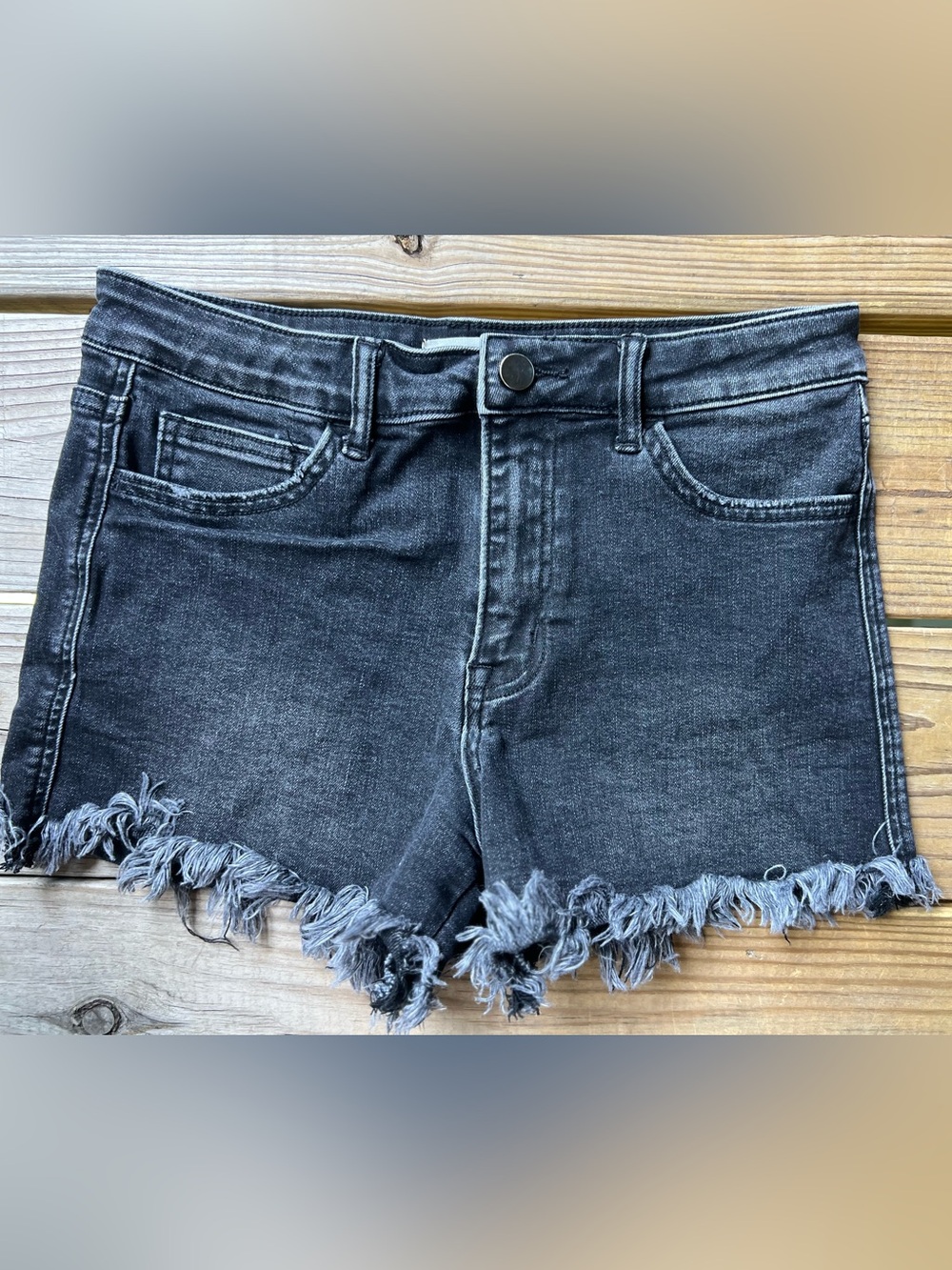 Alter’d State High Rise Black Frayed Hem Jean Shorts Medium - Picture 2 of 9